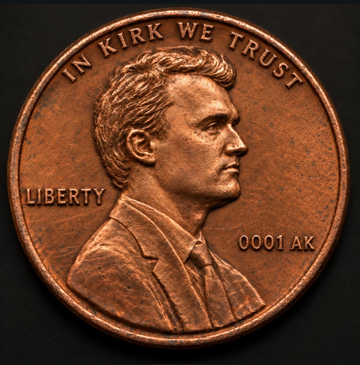 $PENNY copper coin featuring Charlie Kirk